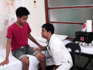 Hairyass Asian twink asstoyed with dildo at doctors office