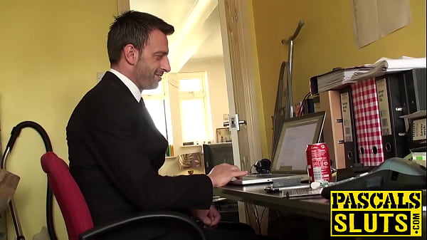 Hardcore fuck session with sub in white fishnet stockings