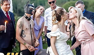 BRIDE4K. Sexy bride with natural tits is having a kinky sex with a groom dressed up as a hound