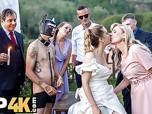 BRIDE4K. Sexy bride with natural tits is having a kinky sex with a groom dressed up as a hound