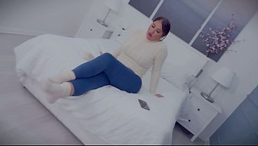 Brunette girl next door with huge boobs hogtied bound gagged with tape and totally helpless in her tight bondage BDSM pantyhose encasement EP